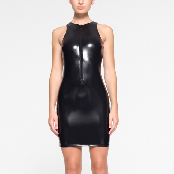 SKIMS Stretch Vinyl Mini Dress | Onyx - Picture 1 of 10